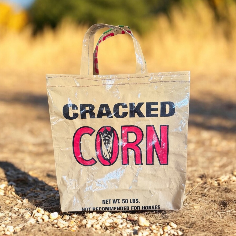 Cracked Corn Graphic Tote Bag - Beige with Pink & Black Print